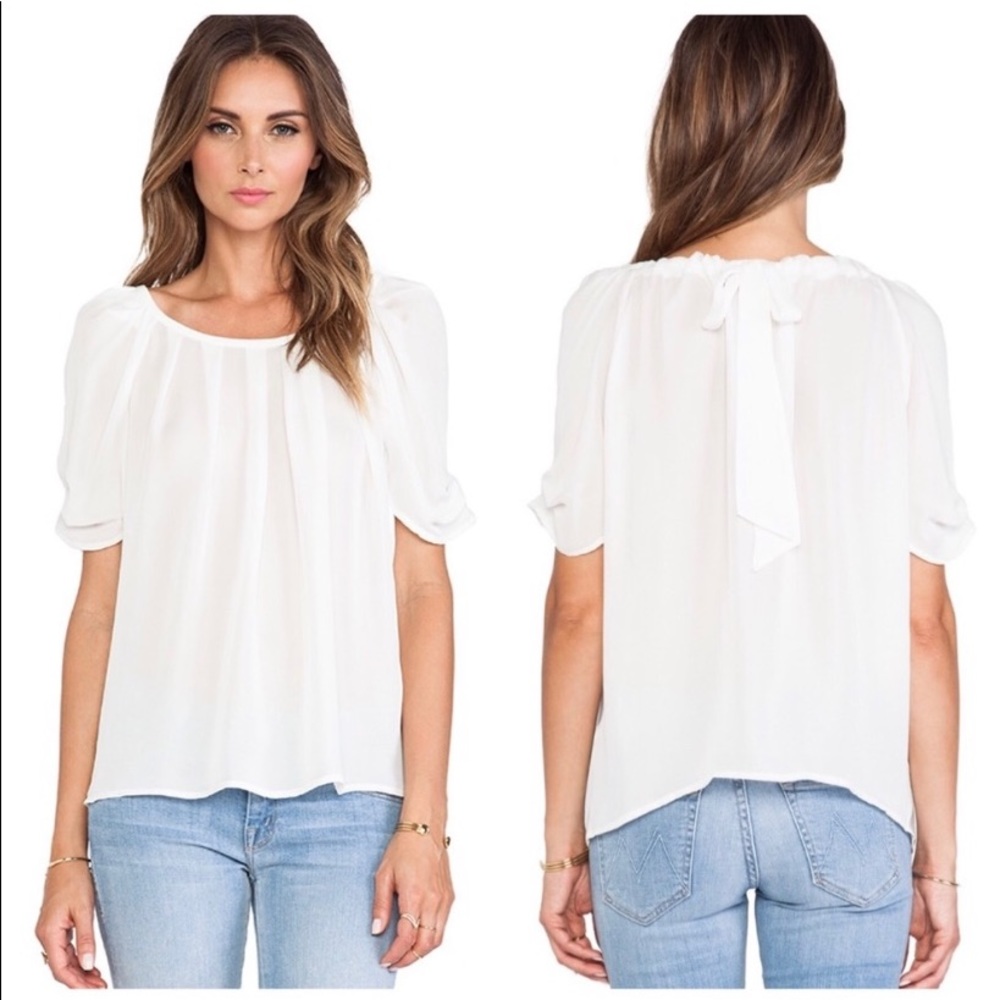 Joie Eleanor 100% Silk Blouse Top in Porcelain